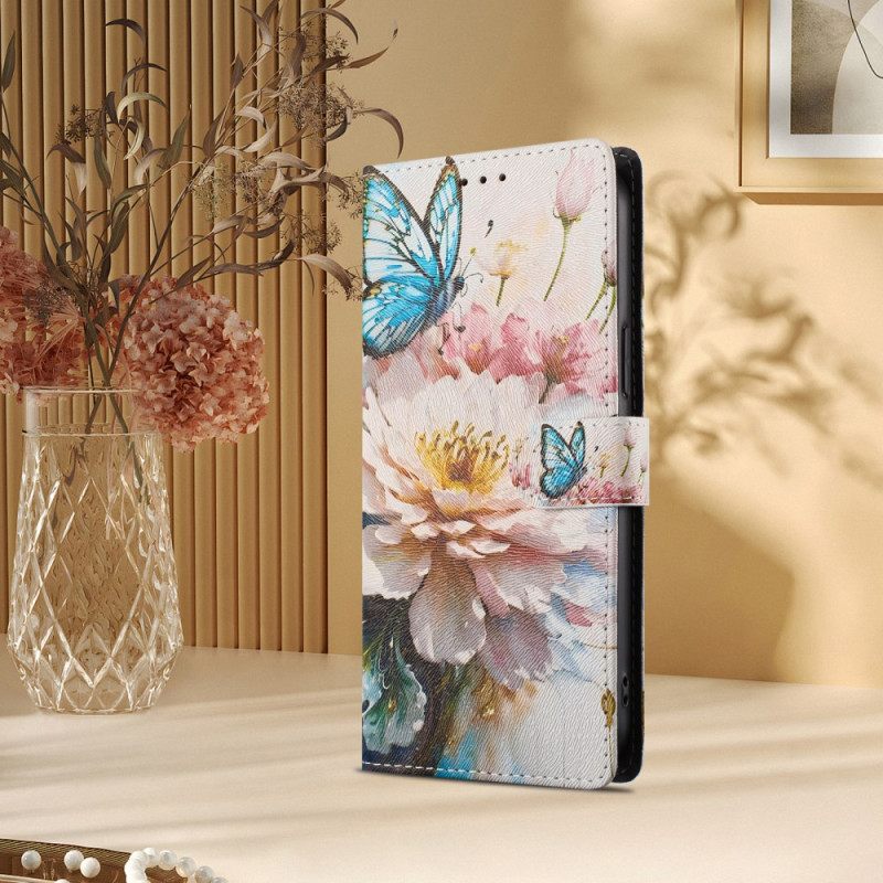 Flip Case Leren Xiaomi 15t Pro Bloem En Vlinder