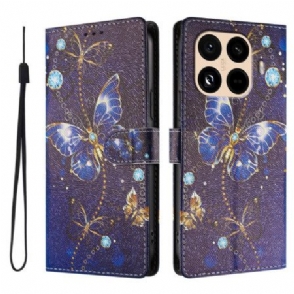 Folio-hoesje Xiaomi 15t Pro Telefoonhoesje Gouden En Blauwe Vlinders