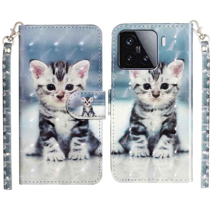 Folio-hoesje Xiaomi 15t Pro Telefoonhoesje Lanyard Kitten