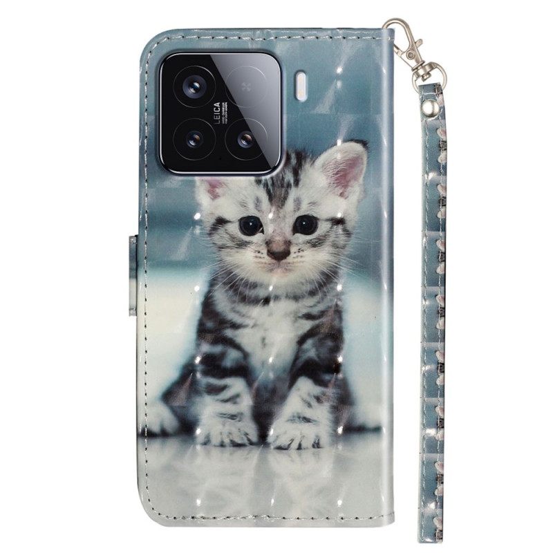 Folio-hoesje Xiaomi 15t Pro Telefoonhoesje Lanyard Kitten