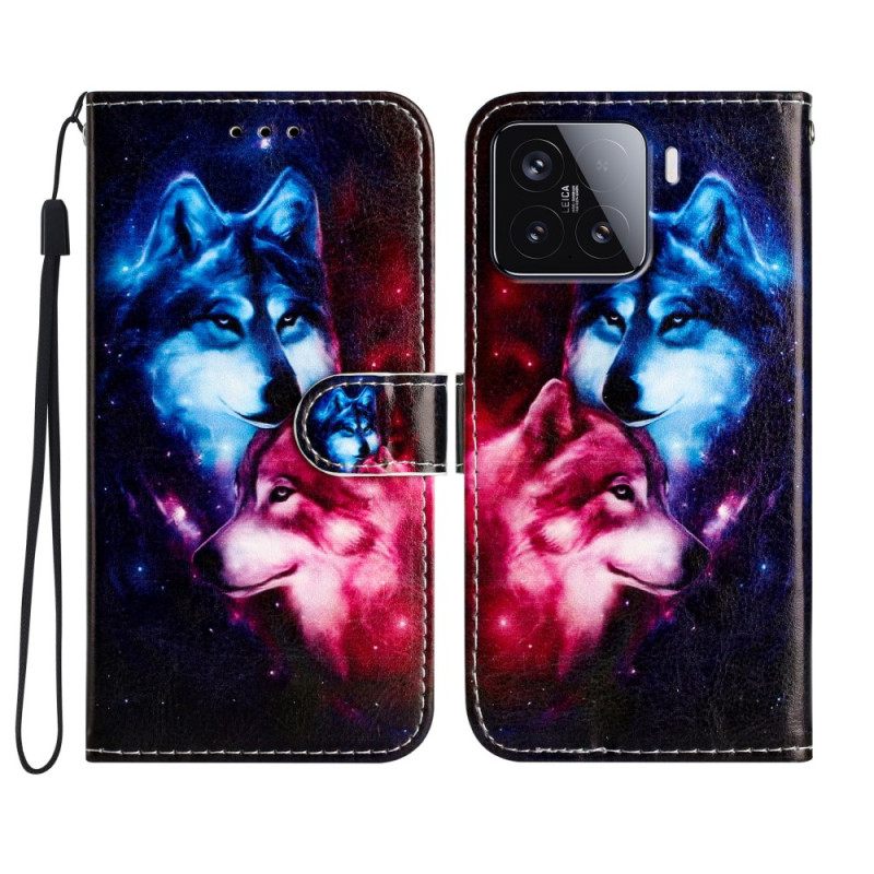 Leren Hoesje Voor Xiaomi 15t Pro Met Twee Wolven