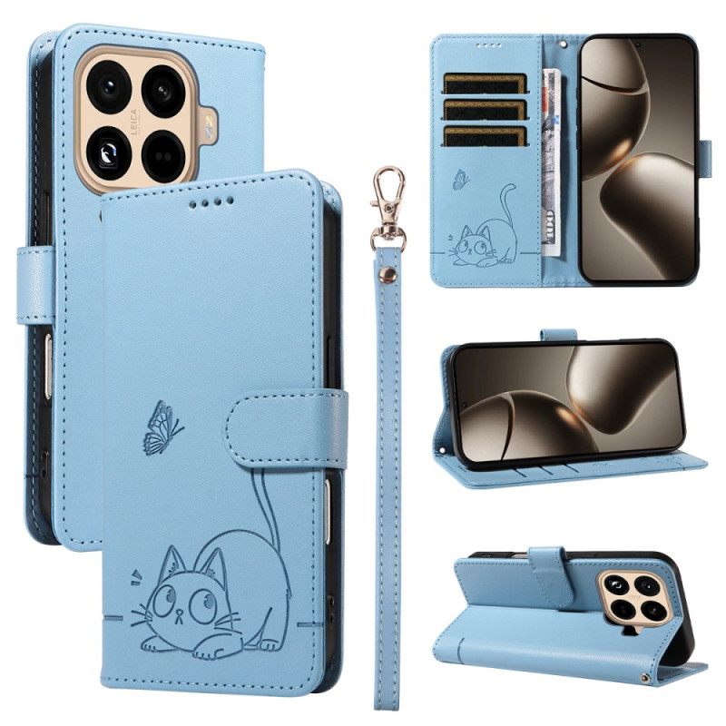 Leren Hoesje Xiaomi 15t Pro Bandje Met Kattenmotief