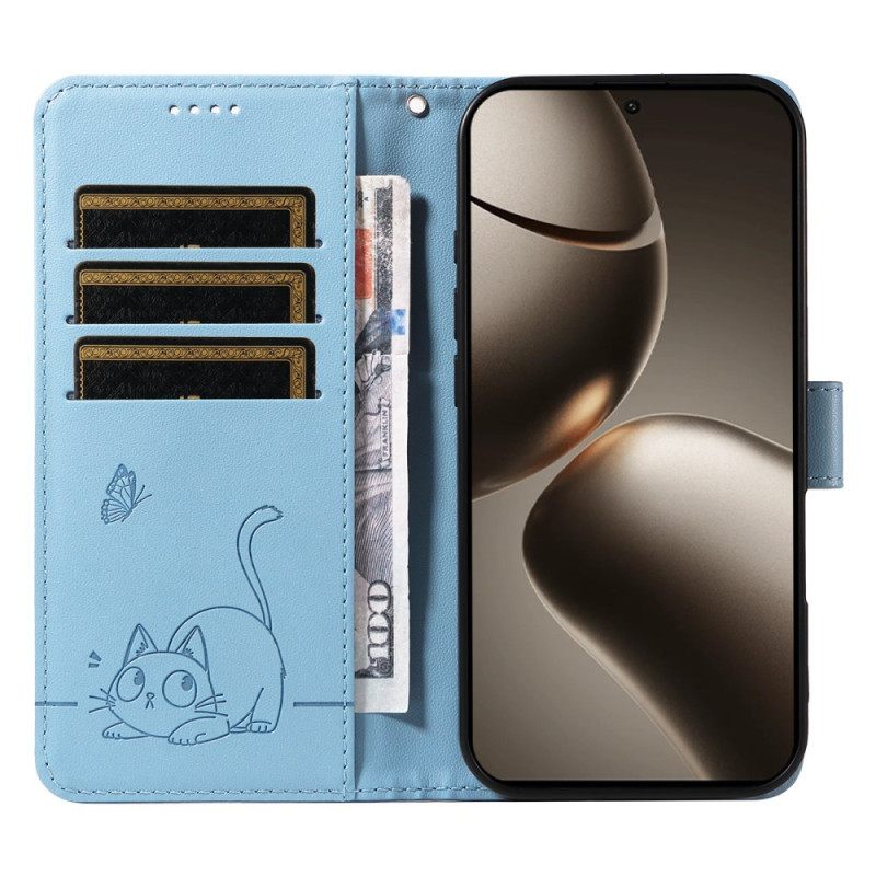 Leren Hoesje Xiaomi 15t Pro Bandje Met Kattenmotief