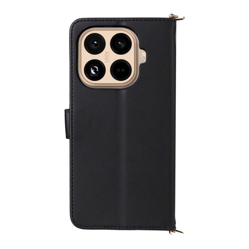 Leren Hoesje Xiaomi 15t Pro Gewatteerd Met Bandje En Polsbandje Bescherming Hoesje