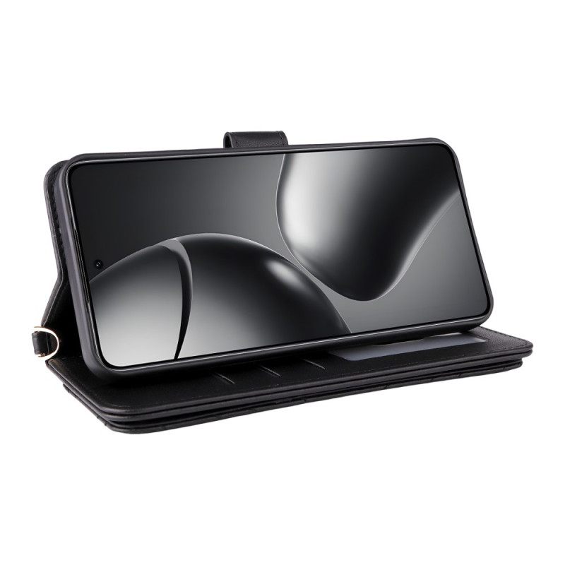 Leren Hoesje Xiaomi 15t Pro Gewatteerd Met Bandje En Polsbandje Bescherming Hoesje