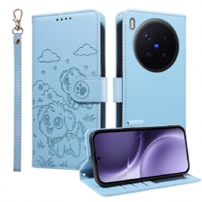 Leren Hoesje Vivo X300 Pro Hondenpatroon Met Bandje Bescherming Hoesje