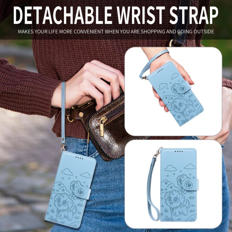 Leren Hoesje Vivo X300 Pro Hondenpatroon Met Bandje Bescherming Hoesje