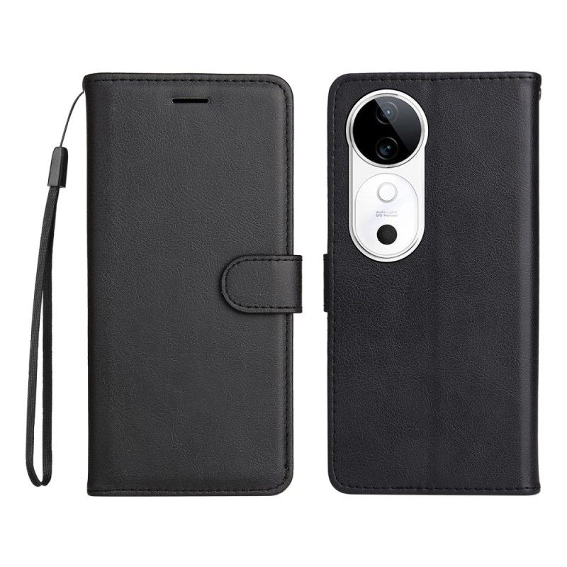 Folio-hoesje Vivo V40 5g Telefoonhoesje Leren Bandje-effect