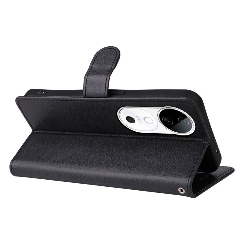 Folio-hoesje Vivo V40 5g Telefoonhoesje Leren Bandje-effect