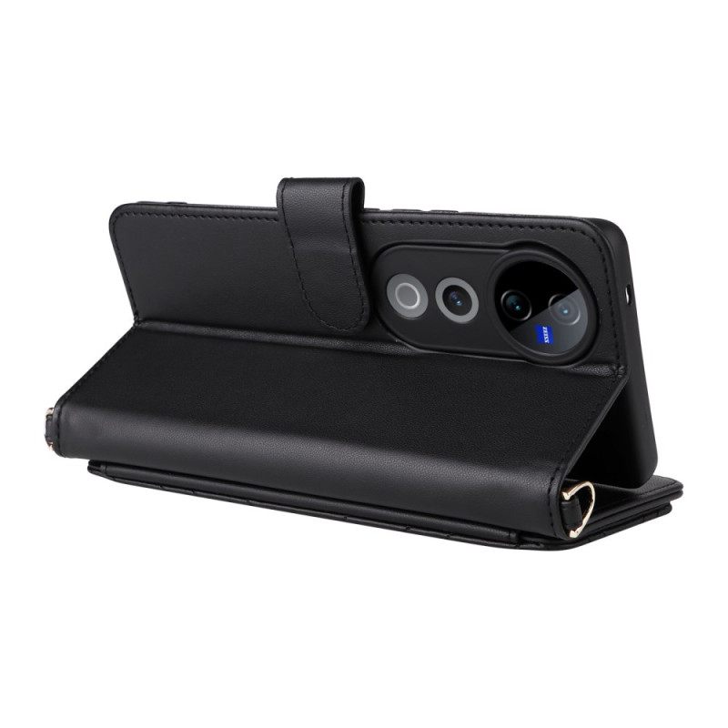 Leren Hoesje Vivo V40 5g Gewatteerd Met Bandje En Schouderband Bescherming Hoesje