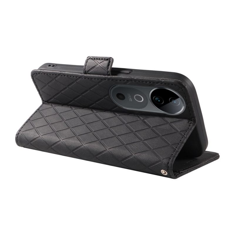 Leren Hoesje Voor Vivo V40 5g Diamantpatroon