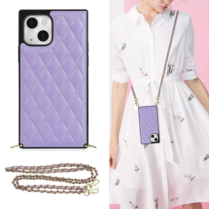 Hoesje voor iPhone 13 Gewatteerd Leereffect En Koord