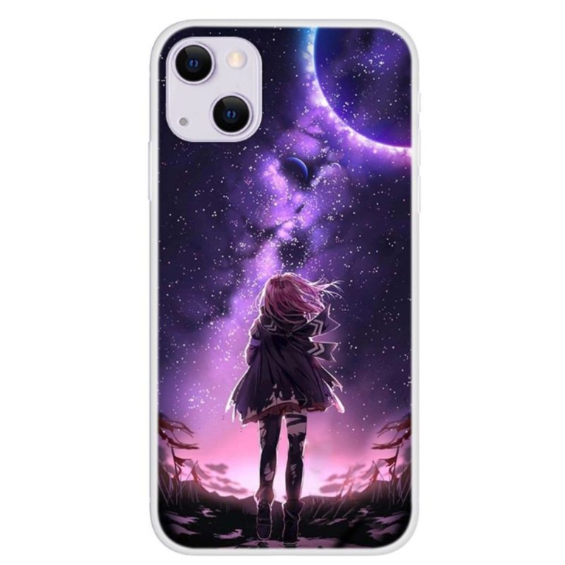 Hoesje voor iPhone 13 Volle Maan Meisje Illustratie