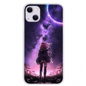 Hoesje voor iPhone 13 Volle Maan Meisje Illustratie