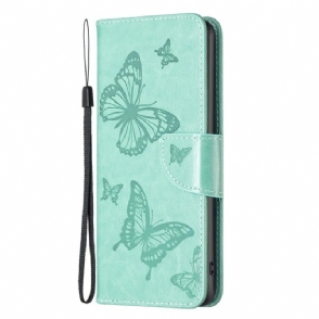 Folio-hoesje voor iPhone 15 Plus Met Ketting Bedrukte Vlinders Met Riempje