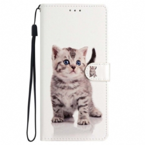 Folio-hoesje voor iPhone 15 Plus Met Ketting Kleine Kat Met Riem