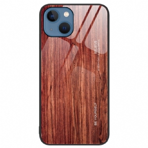 Hoesje voor iPhone 15 Plus Houtdesign Van Gehard Glas