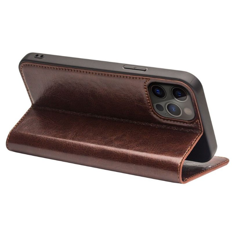 Folio-hoesje voor iPhone 13 Pro Max Anti-fall Handgemaakt Echt Leer