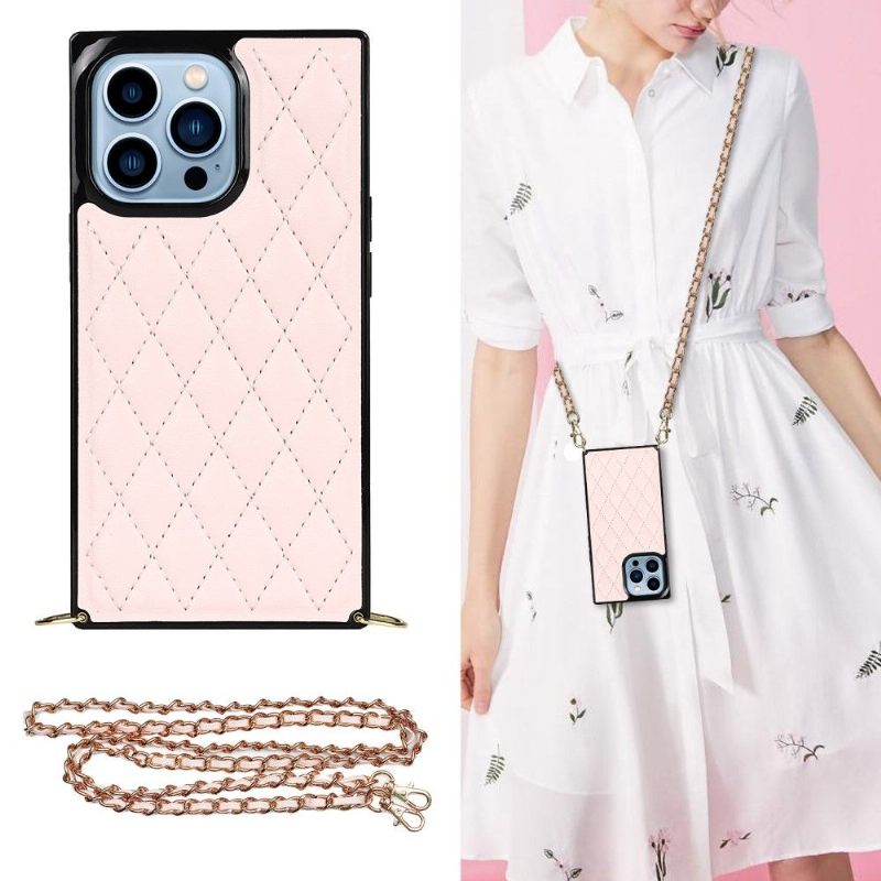 Hoesje voor iPhone 13 Pro Max Gewatteerd Leereffect Met Koord