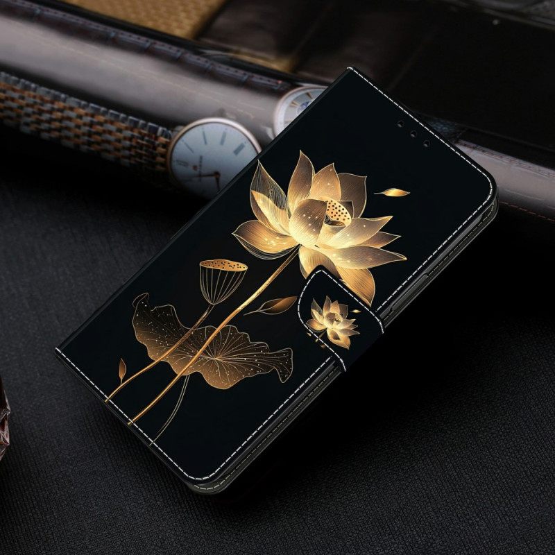 Flip Case Leren Samsung Galaxy S26 Plus Gouden Lotus