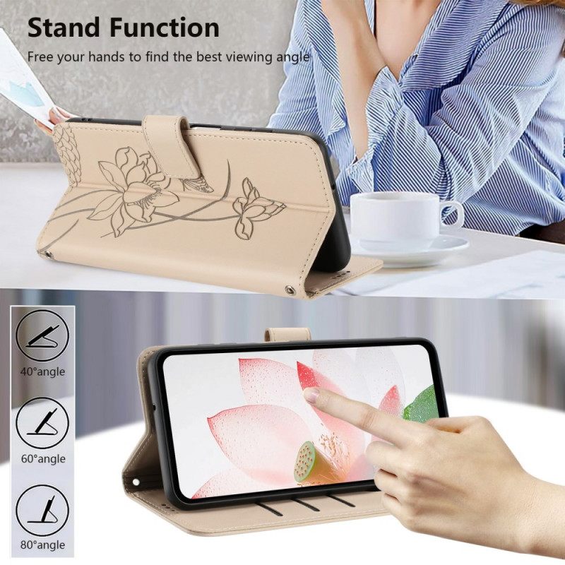 Flip Case Leren Samsung Galaxy S26 Plus Lotuspatroon Met Bandje