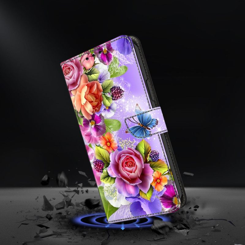 Flip Case Leren Samsung Galaxy S26 Plus Schitterende Bloemen