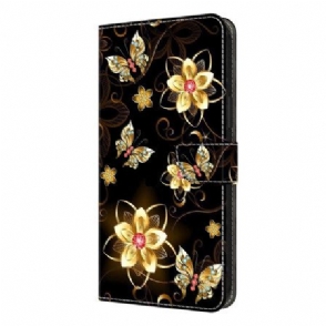Folio-hoesje Samsung Galaxy S26 Plus Telefoonhoesje Gouden Bloemen En Vlinders