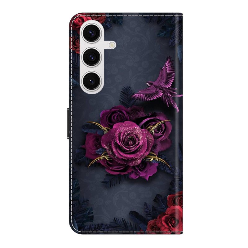 Folio-hoesje Samsung Galaxy S26 Plus Telefoonhoesje Lichtgevende Paarse Bloemen