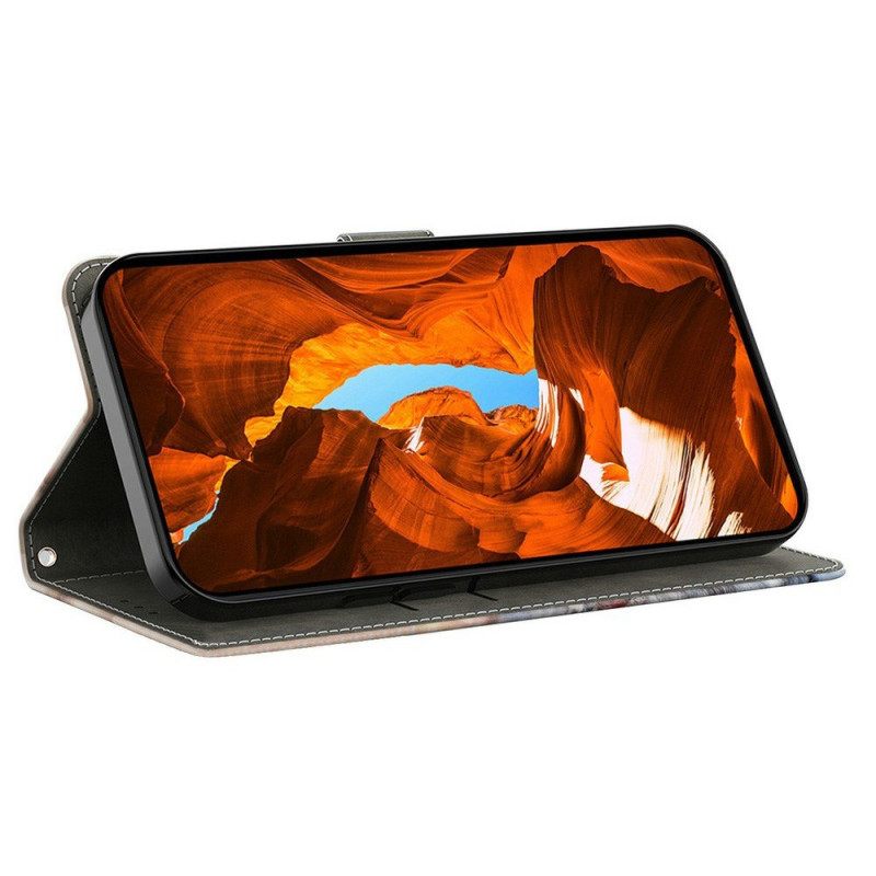 Leren Hoesje Samsung Galaxy S26 Plus Blauwe Pioenroos Bescherming Hoesje