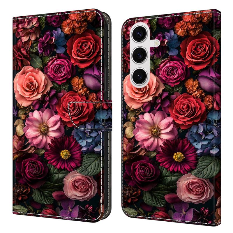 Leren Hoesje Samsung Galaxy S26 Plus Bloemenpatroon Bescherming Hoesje