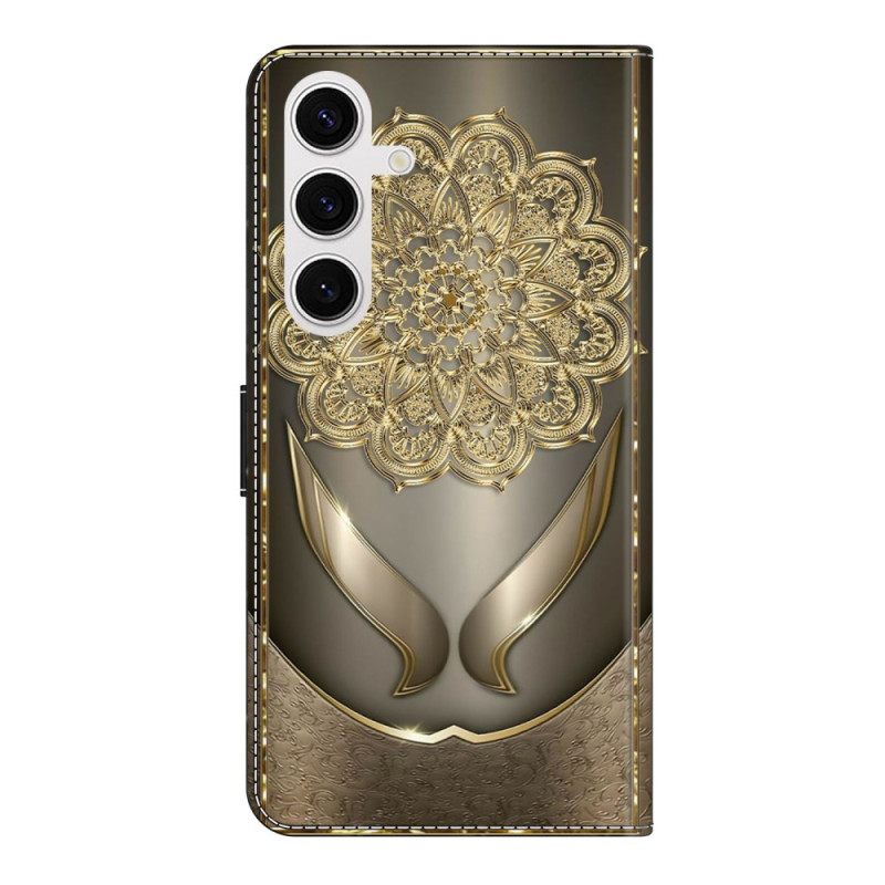 Leren Hoesje Samsung Galaxy S26 Plus Glanzende Gouden Bloemen