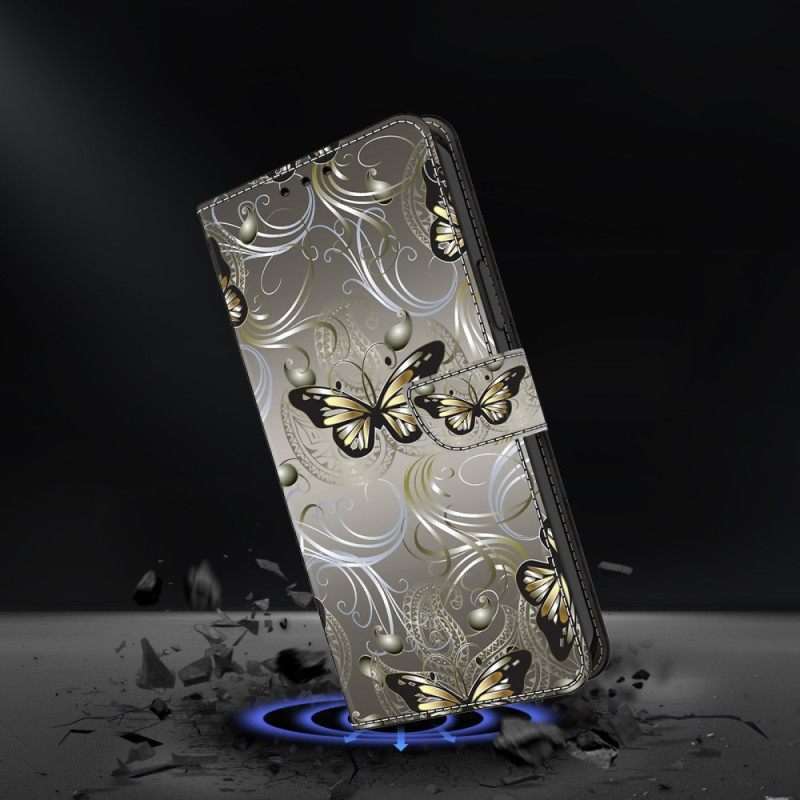 Leren Hoesje Samsung Galaxy S26 Plus Kanten Vlinders Bescherming Hoesje