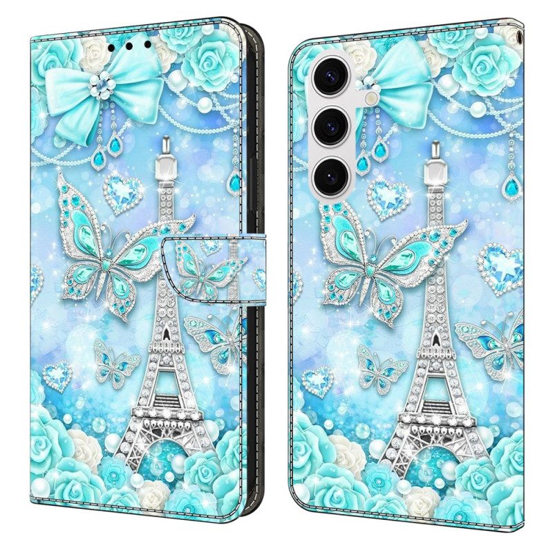 Leren Hoesje Samsung Galaxy S26 Plus Kobaltblauwe Eiffeltoren