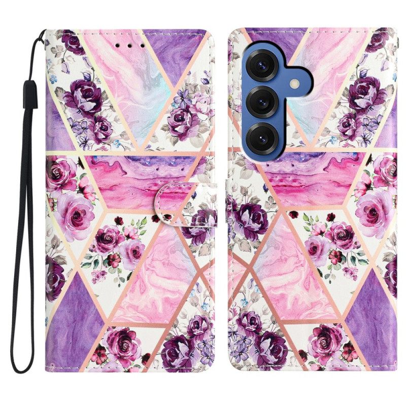 Leren Hoesje Samsung Galaxy S26 Plus Paarse Bloemen Bescherming Hoesje
