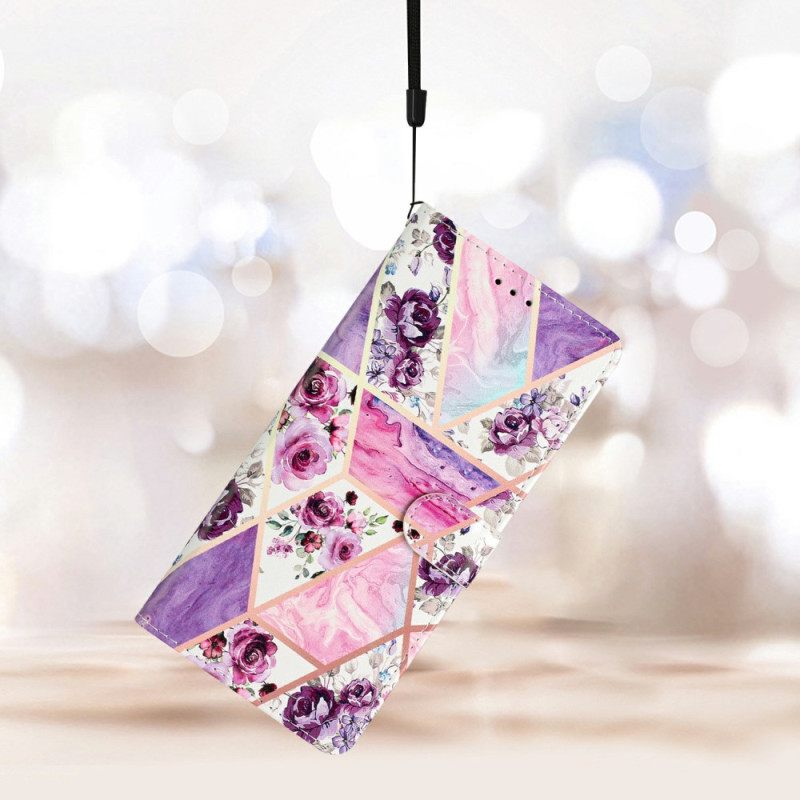 Leren Hoesje Samsung Galaxy S26 Plus Paarse Bloemen Bescherming Hoesje