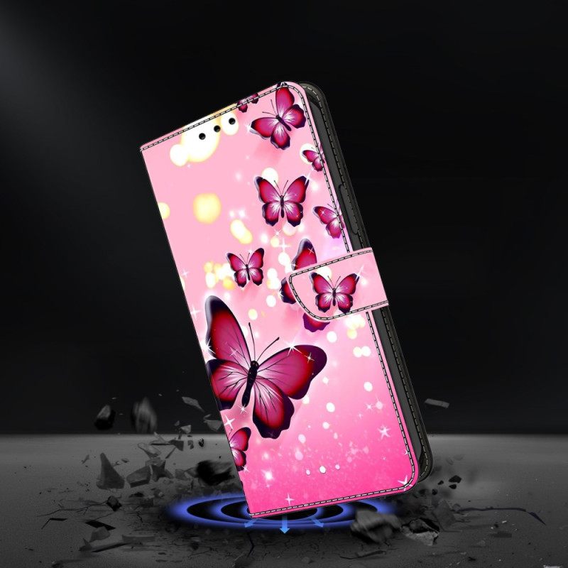 Leren Hoesje Samsung Galaxy S26 Plus Roze Vlinders