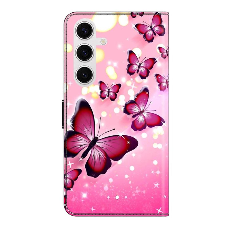 Leren Hoesje Samsung Galaxy S26 Plus Roze Vlinders