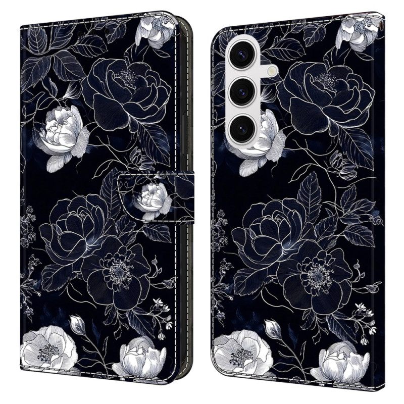 Leren Hoesje Samsung Galaxy S26 Plus Vintage Bloemenpatroon Bescherming Hoesje