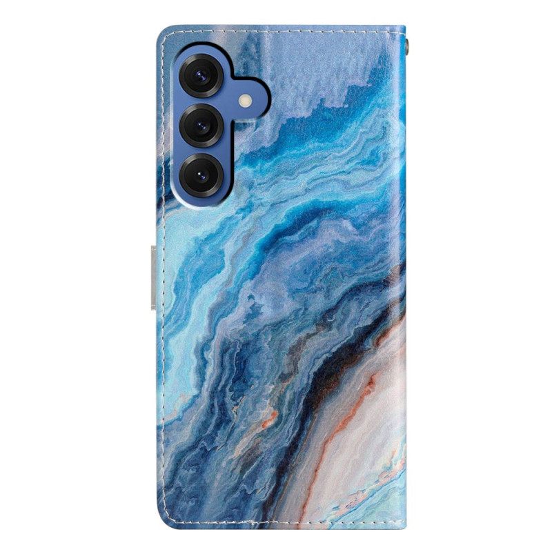 Leren Hoesje Voor Samsung Galaxy S26 Plus Blauw Marmer