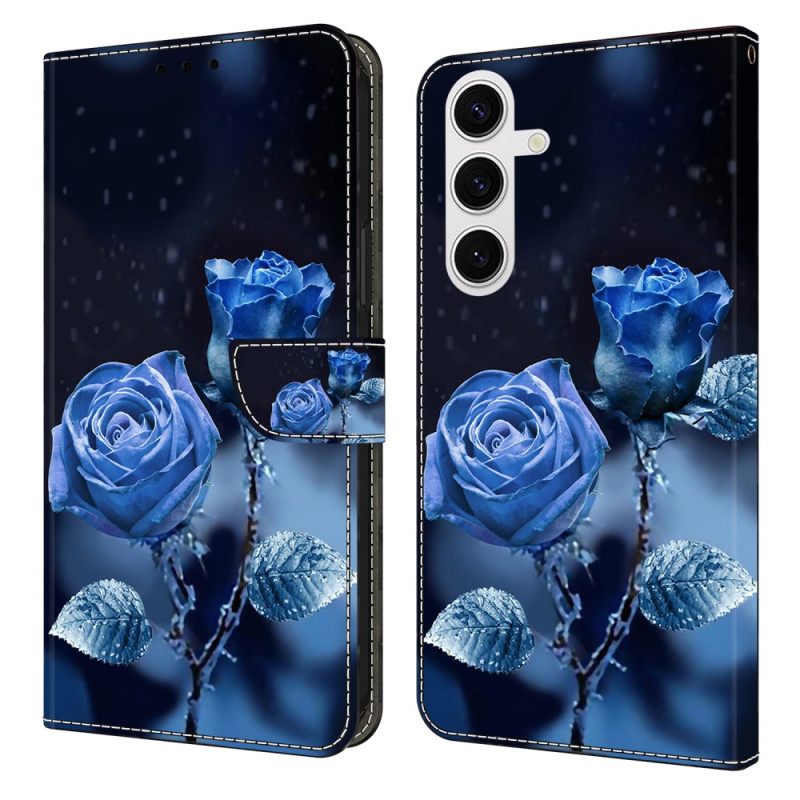 Leren Hoesje Voor Samsung Galaxy S26 Plus Blauwe Rozen