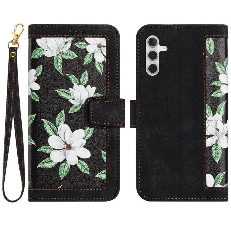 Leren Hoesje Voor Samsung Galaxy S26 Plus Bloemen Met Bandje