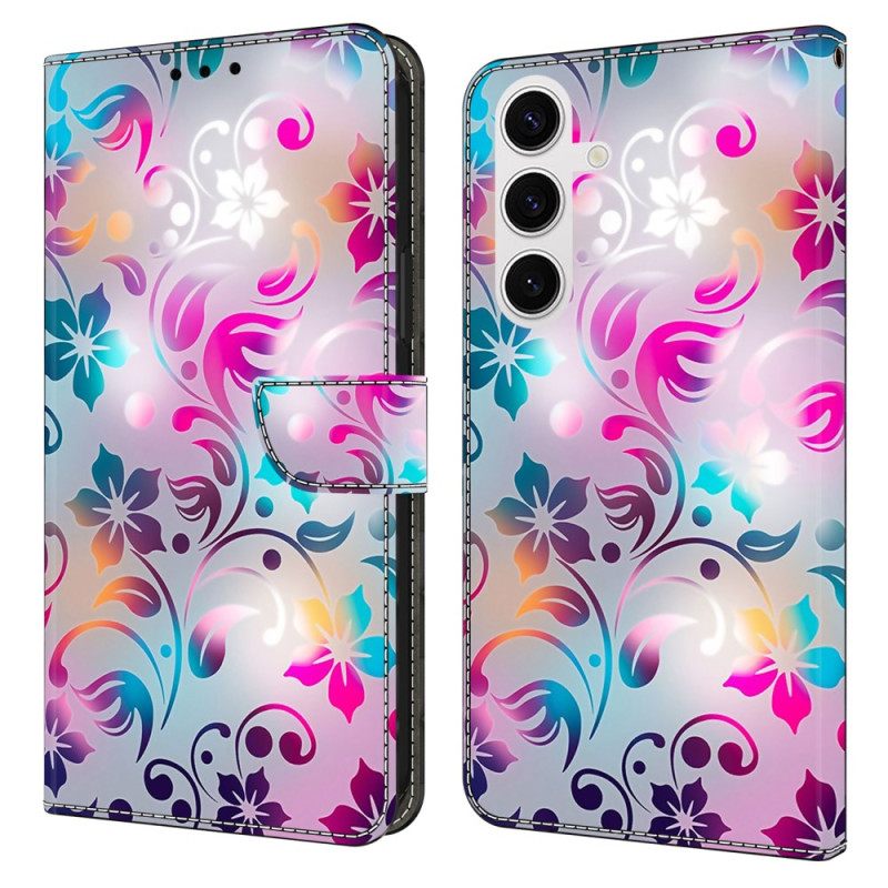 Leren Hoesje Voor Samsung Galaxy S26 Plus Handgemaakte Bloemen