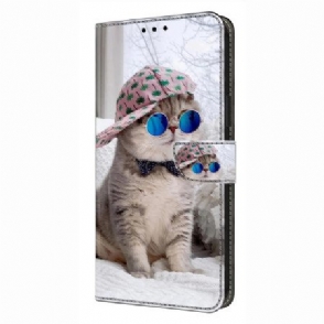 Leren Hoesje Voor Samsung Galaxy S26 Plus Kat Met Hoed