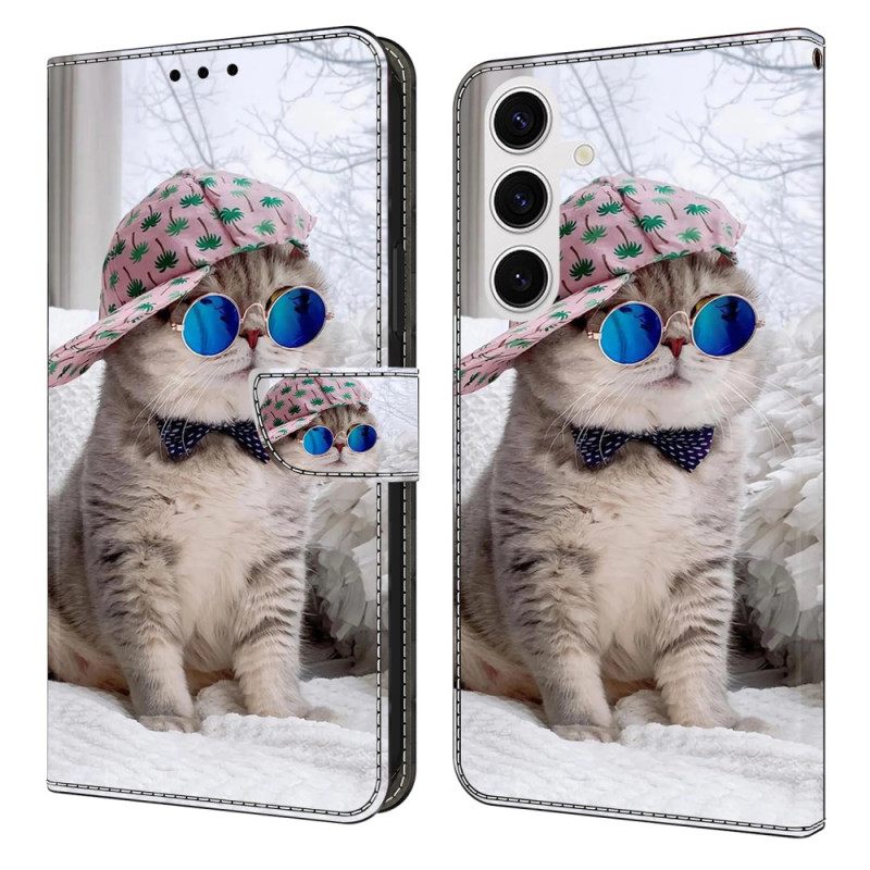 Leren Hoesje Voor Samsung Galaxy S26 Plus Kat Met Hoed