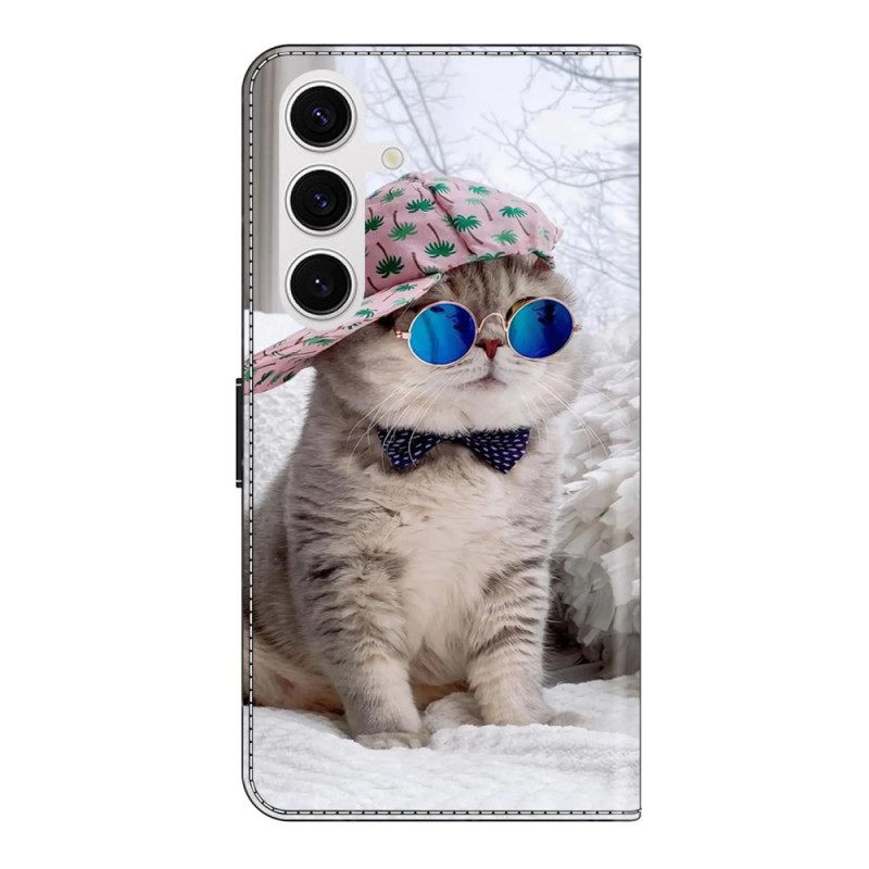 Leren Hoesje Voor Samsung Galaxy S26 Plus Kat Met Hoed