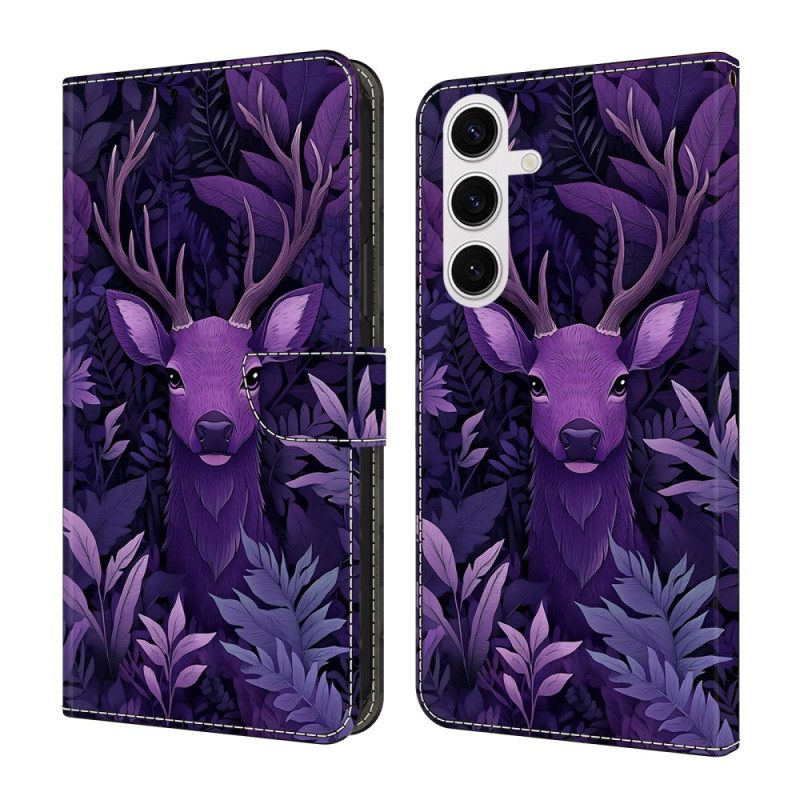 Leren Hoesje Voor Samsung Galaxy S26 Plus Paars Hertmotief