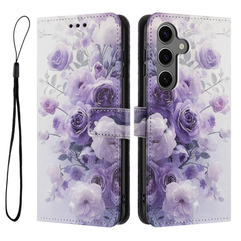 Leren Hoesje Voor Samsung Galaxy S26 Plus Paarse Rozen