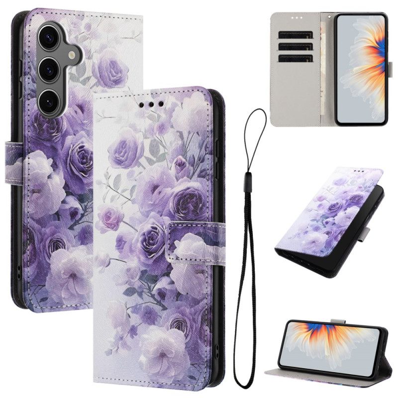 Leren Hoesje Voor Samsung Galaxy S26 Plus Paarse Rozen