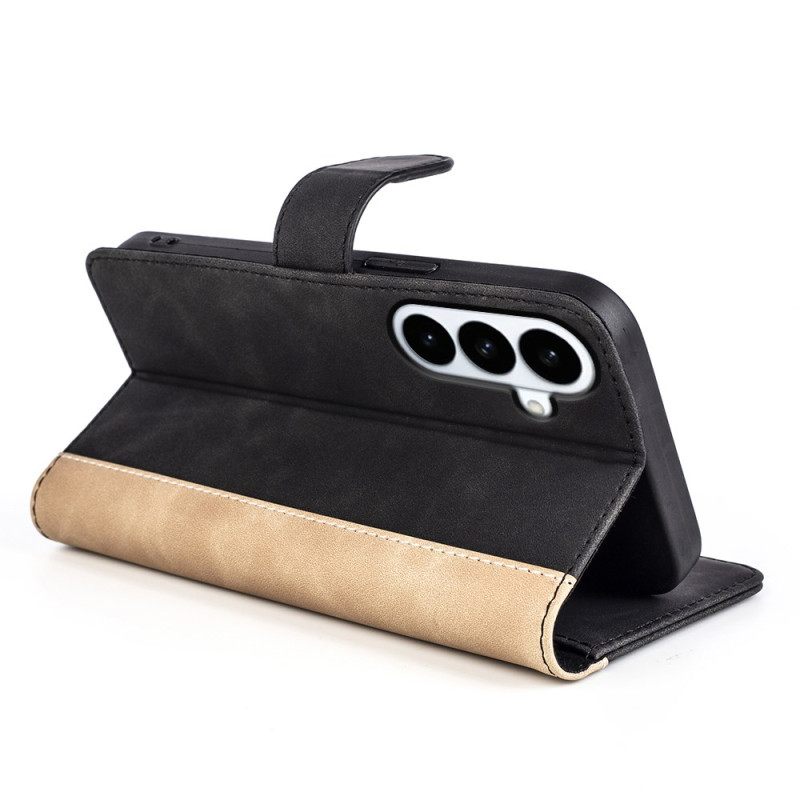 Leren Hoesje Voor Samsung Galaxy S26 Plus Tweekleurig Grafisch Ontwerp