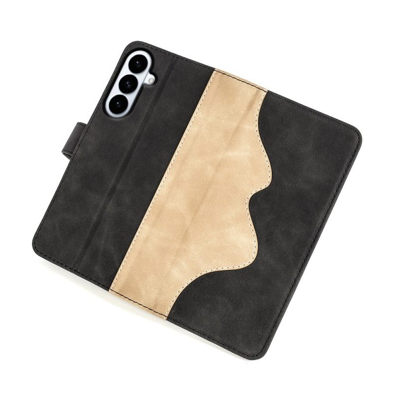 Leren Hoesje Voor Samsung Galaxy S26 Plus Tweekleurig Grafisch Ontwerp